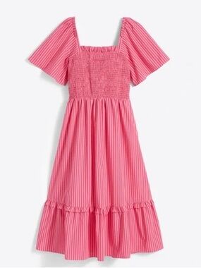 Draper James Pink Smocked Square-Neck Midi Dress